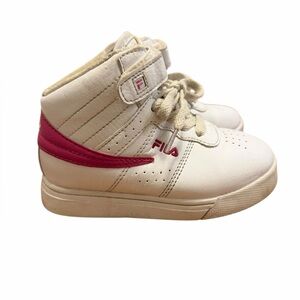 Fila Toddler Girl Shoes Size 10 Old School white and Pink High Top with Velcro‎